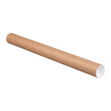 The Packaging Wholesalers Mailing Tubes With Caps, 2-1/2" Dia. x 12"L, 0.06" Thick, Kraft, 34/Pack P2512K